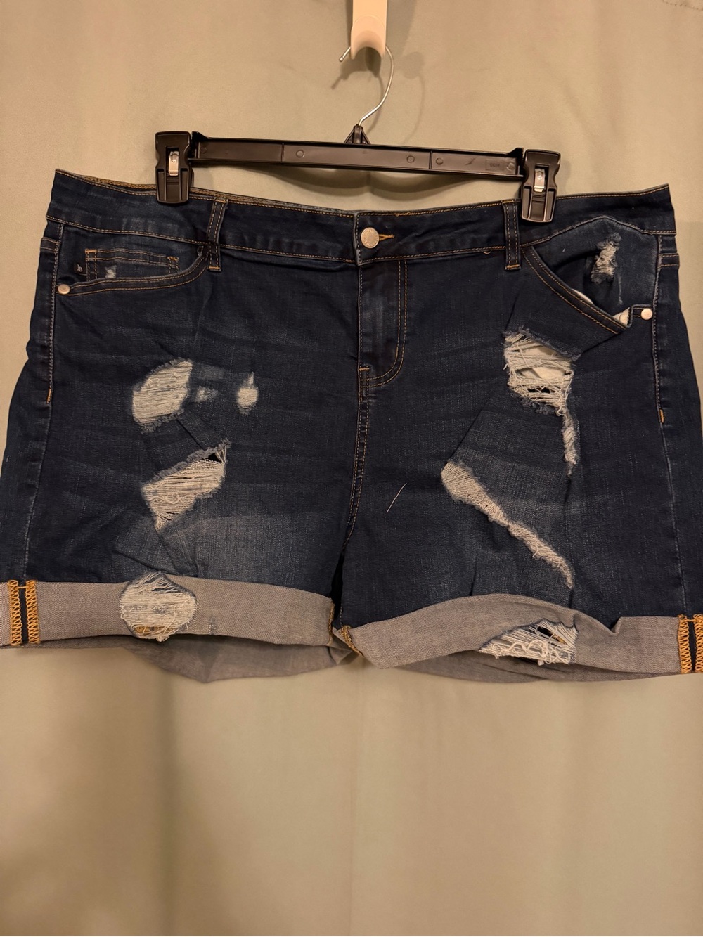 Judy Blue Dark Wash Distressed Rolled Hem Denim Shorts
